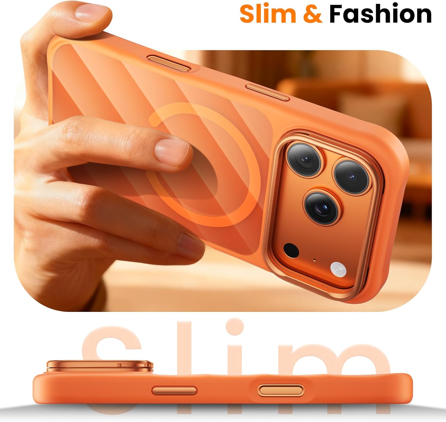 3-in-1 Set for iPhone 17 Pro Case with Camera Stand [1 Screen Protector & 1 Camera Lens Protector ][Fits MagSafe][Shockproof & Magnetic][Translucent Matte] Fashion Phone Case for 17 Pro (orange)