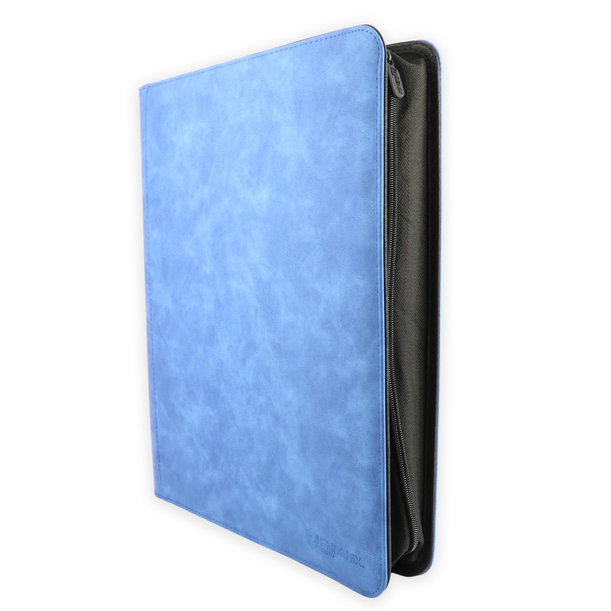 Phoenix Shield 69109 – Album Bleu effet cuir 9 pochettes pour cartes en toploader (360 cartes) – Classeur rigide à fermeture éclair avec ouverture latérale