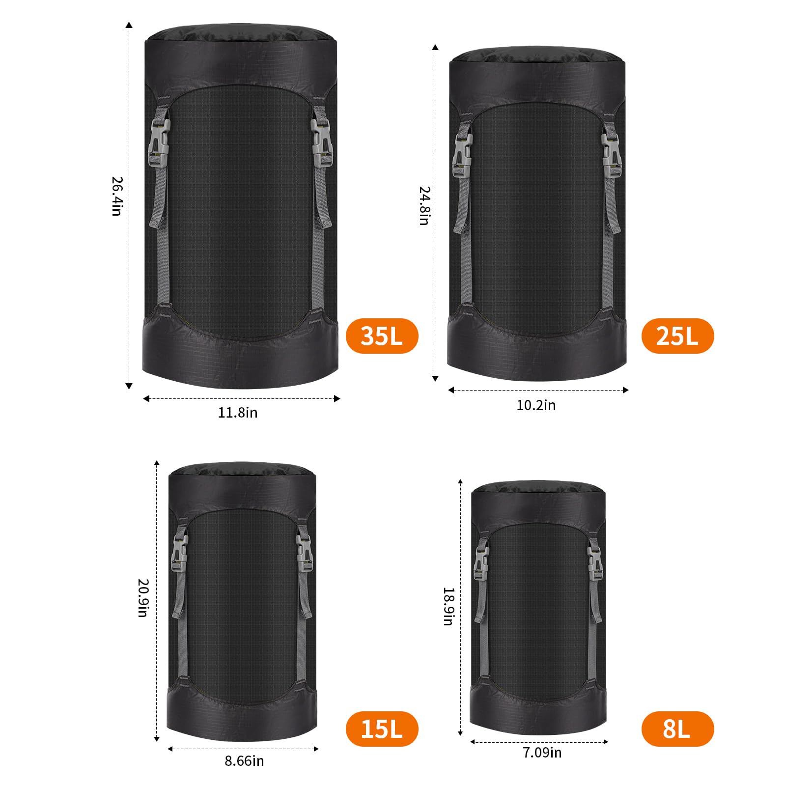 Risipu Kompressionssack, 8 l, 15 l, 25 l, 35 l, 52 l, ideal für Kompressionssack, wasserdichte Outdoor-Aufbewahrungstasche für Rucksackreisen, Reisen, Wandern und Camping