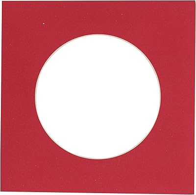 5x5 Mat for 7x7 Frame - Precut Deep Red Circle Shaped Photo Mat Board Opening - Acid Free Matte to Protect Your Pictures - Bevel Cut for Family Photos, Pack of 1 Matboard