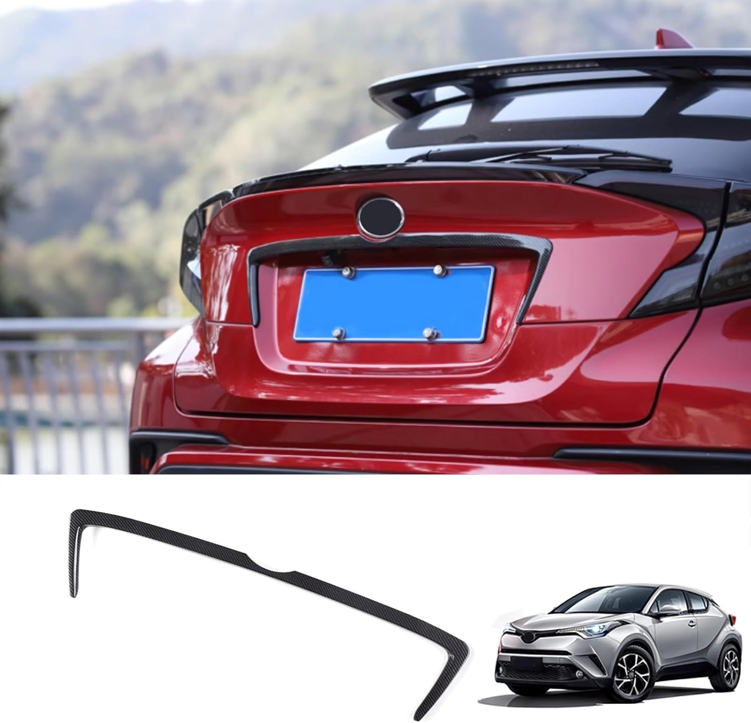 Car Accessories Tail Gate Grille Decoration Protector Guard Plate Fit For Toyota C-HR CHR 2018-2023 Rear Exterior Trunk Streamer Cover Trim Carbon Fiber ABS 1 PC