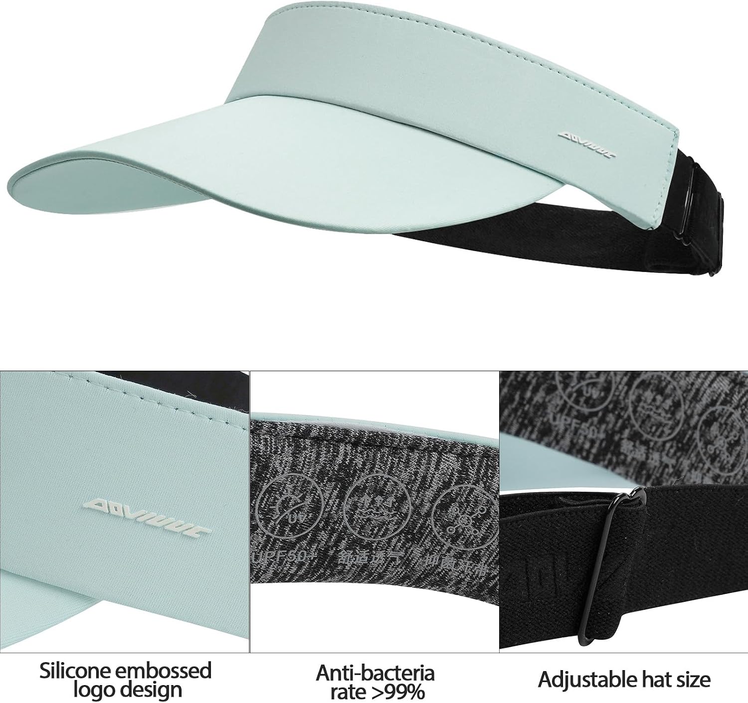 Clakllie Sun Visor Hat Lightweight Wide Brim Visor Beach Hats Summer UV Protection for Running Adjustable Golf Ponytail Cap Moisture Wicking Empty Top Caps Blue