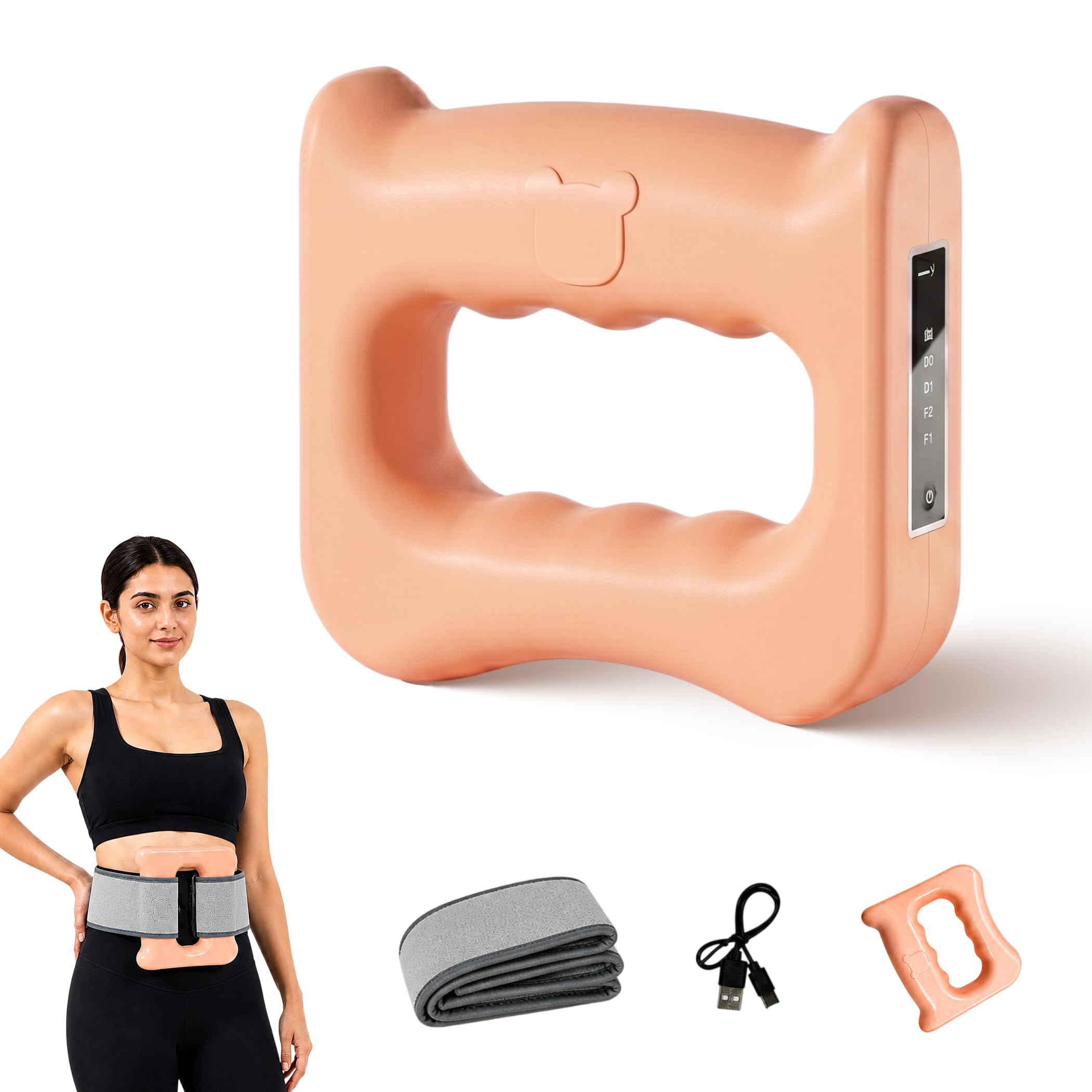 Belly Fat Burner Massager Belt,Multifunctional Vibration Ring Massager with Adjustable Strap,Deep Tissue Muscle Stimulator for Abdomen,Waist,Full Body,USB Rechargeable Weight Loss Machine for Men,Women (Light Peach)