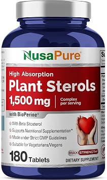 Plant Sterols, Non-GMO, Vegan, 1500mg, 180 Veggie Tablets - 90 Servings | Beta-Sitosterol & BioPerine, Dietary Supplement Formula, Suitable for Adults, Made in cGMP Facility USA