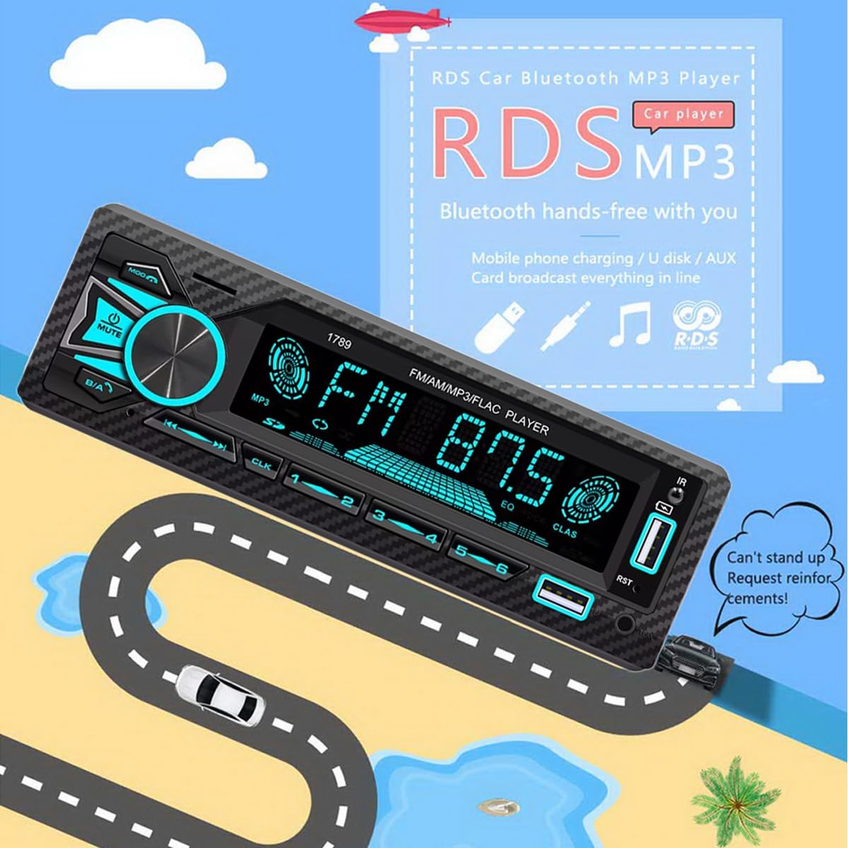 Autoradio 1 Din Con Bluetooth 5.1 | FM, Controllo App, Chiamate Mani Libere, Ingressi USB/AUX/TF E Telecomando 7 Colori