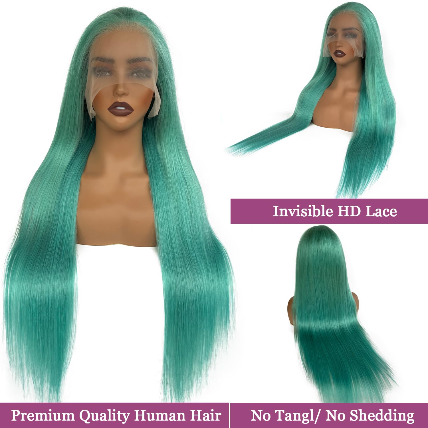 Ubetta Aqua Blue Lace Front Wigs Human Hair Glueless Transparent 13x6 Lace Front Wigs Human Hair Pre Plucked 20 Inch Colored Turquoise Wig Human Hair 180% Density HD Lace Frontal Wigs for Women