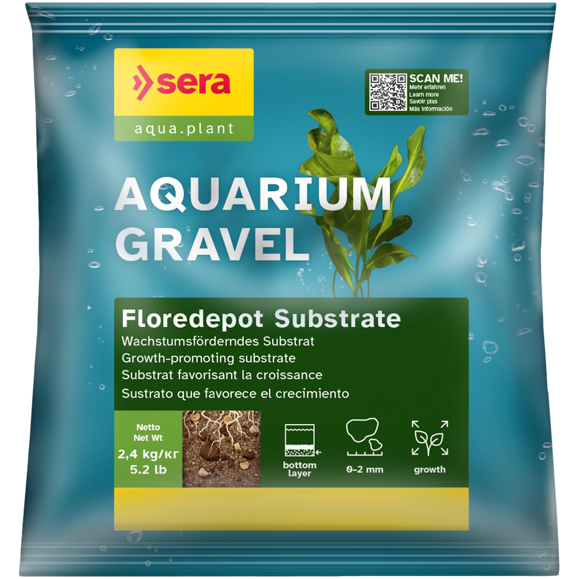 sera Aqua Gravel Floredepot Substr 2,4 kg | Substrat pour tous les aquariums d'eau douce | Terreau et engrais pour plantes d'aquarium | Comme base sous gravier | Contient de la tourbe et des granulés