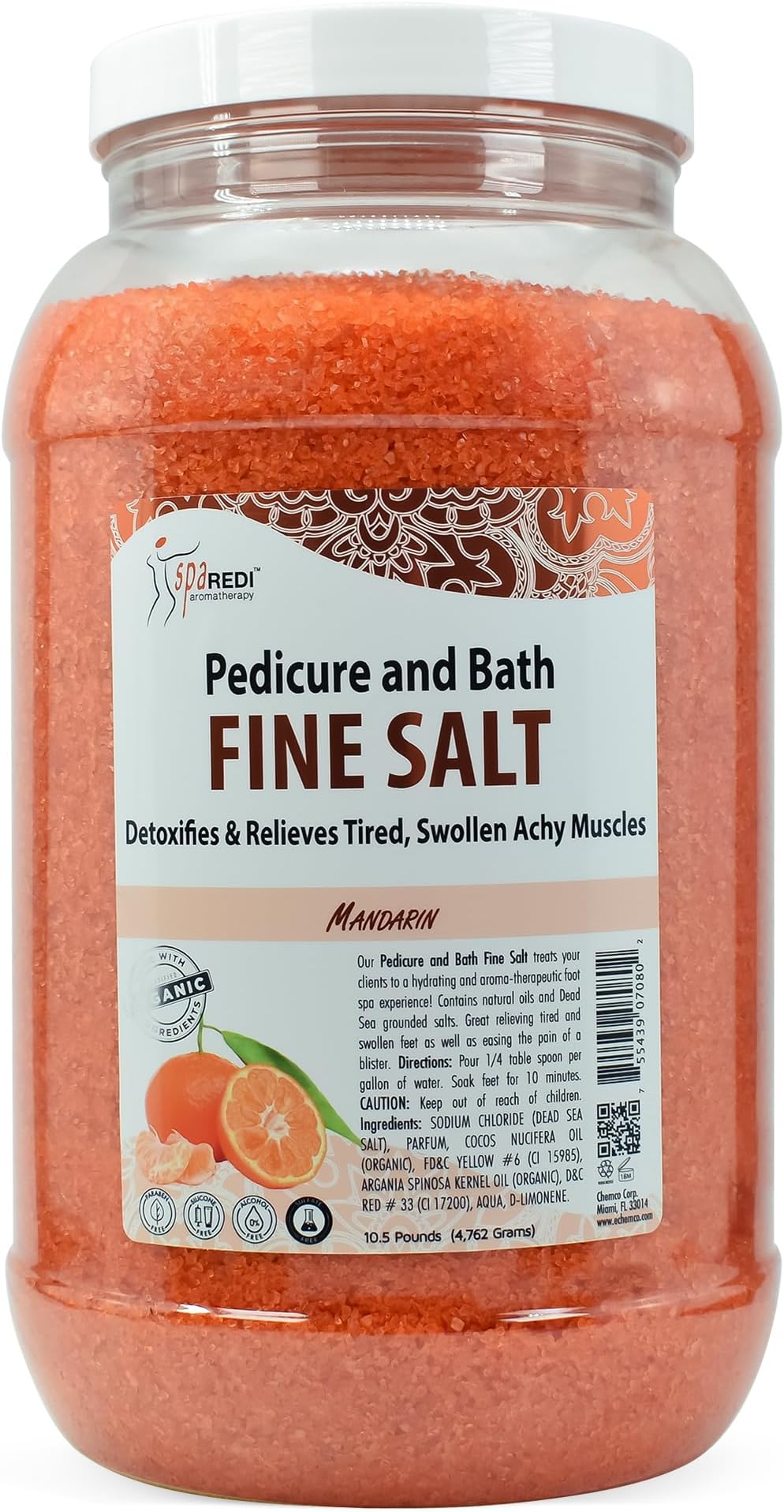 SPA REDI - Detox Foot Soak Pedicure and Bath Fine Salt, Mandarin, 128 Oz - Made with Dead Sea Salts, Argan Oil, Coconut Oil, and Essential Oil - Hydrates, Softens and Moisturizes