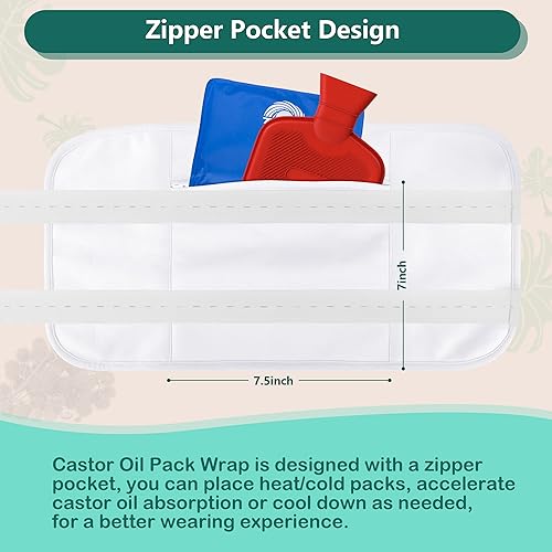 Miniatura 6 de Reusable Castor Oil Pack Wrap Waist and Thyroid Neck,Organic Reusable Castor Oil Packs Compress for Liver Detox and Stomach Health with Adjustable