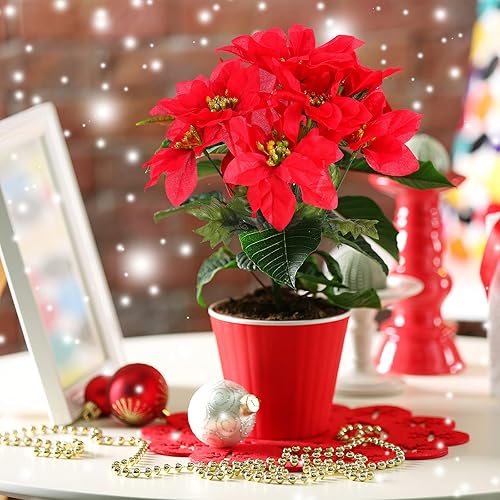 Miniatura 3 de 7 cabezas de flores de pascua artificiales de Navidad, ramos de flores de pascua sintéticas, adornos de árbol de Navidad de flor de pascua, adornos