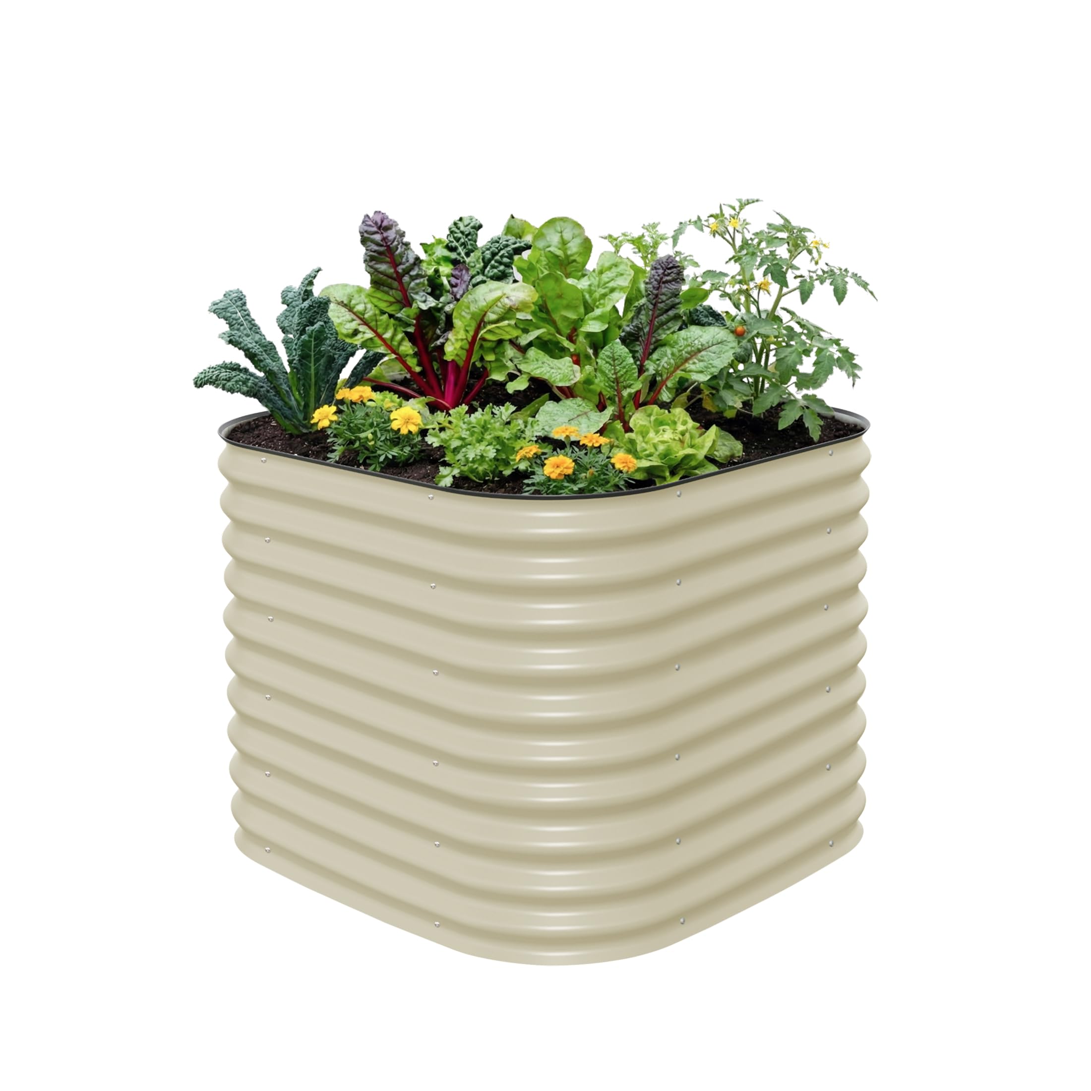 32" Extra Tall Raised Garden Bed Kits, 3.5 x 3.5 x 2.7ft Raised Planter Box Outdoor, 2 x 5 x 2.7ft Deep Root 4 in 1 Modular Metal Raised Beds for Gardening Vegetables Flowers Fruits - Pearl White