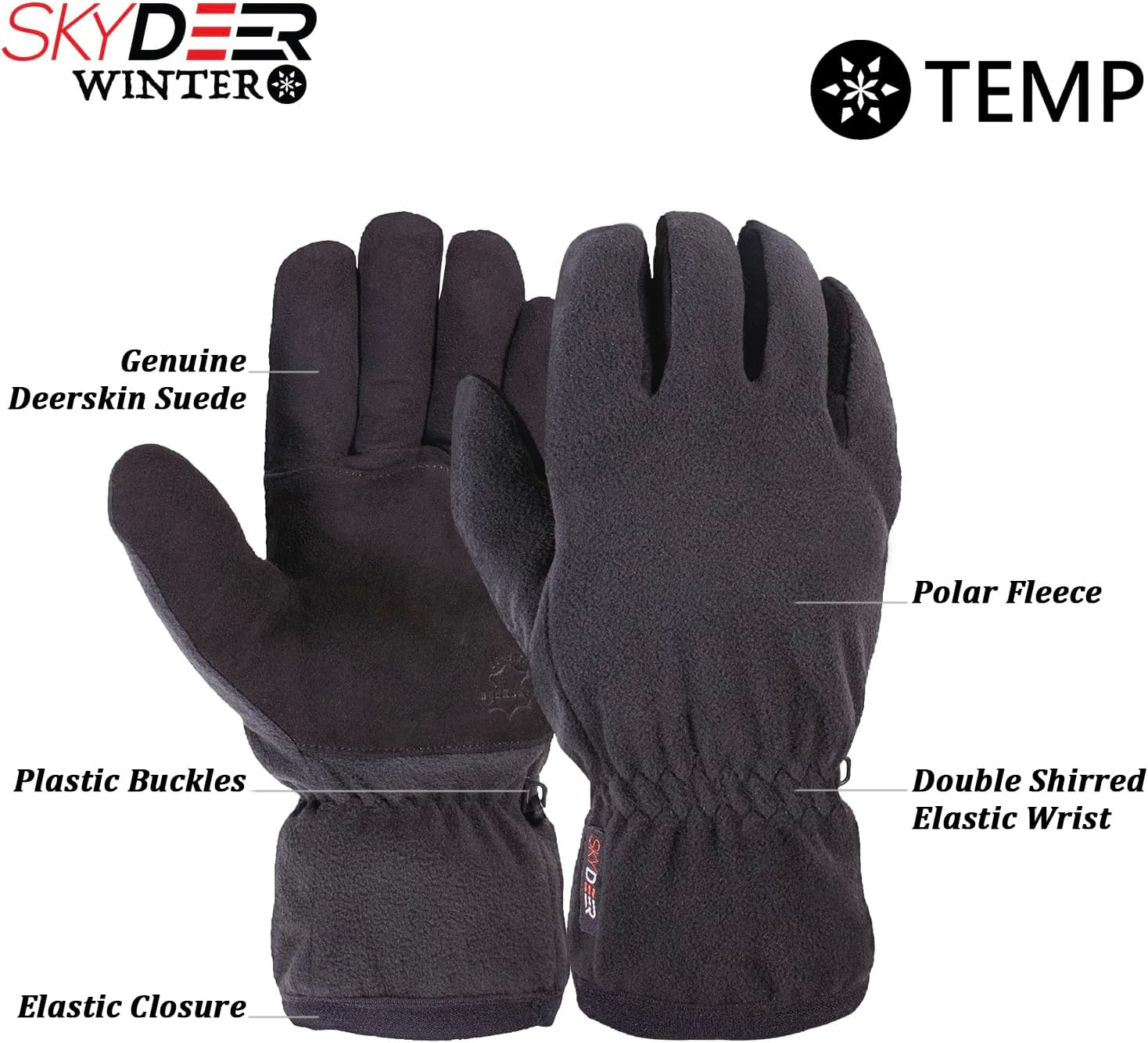 SKYDEER Women's Winter Warm Deerskin Suede Gloves With Polar Fleece and Thermal Insulated 3M Thinsulate Insulation (SD8663T) - Image 3
