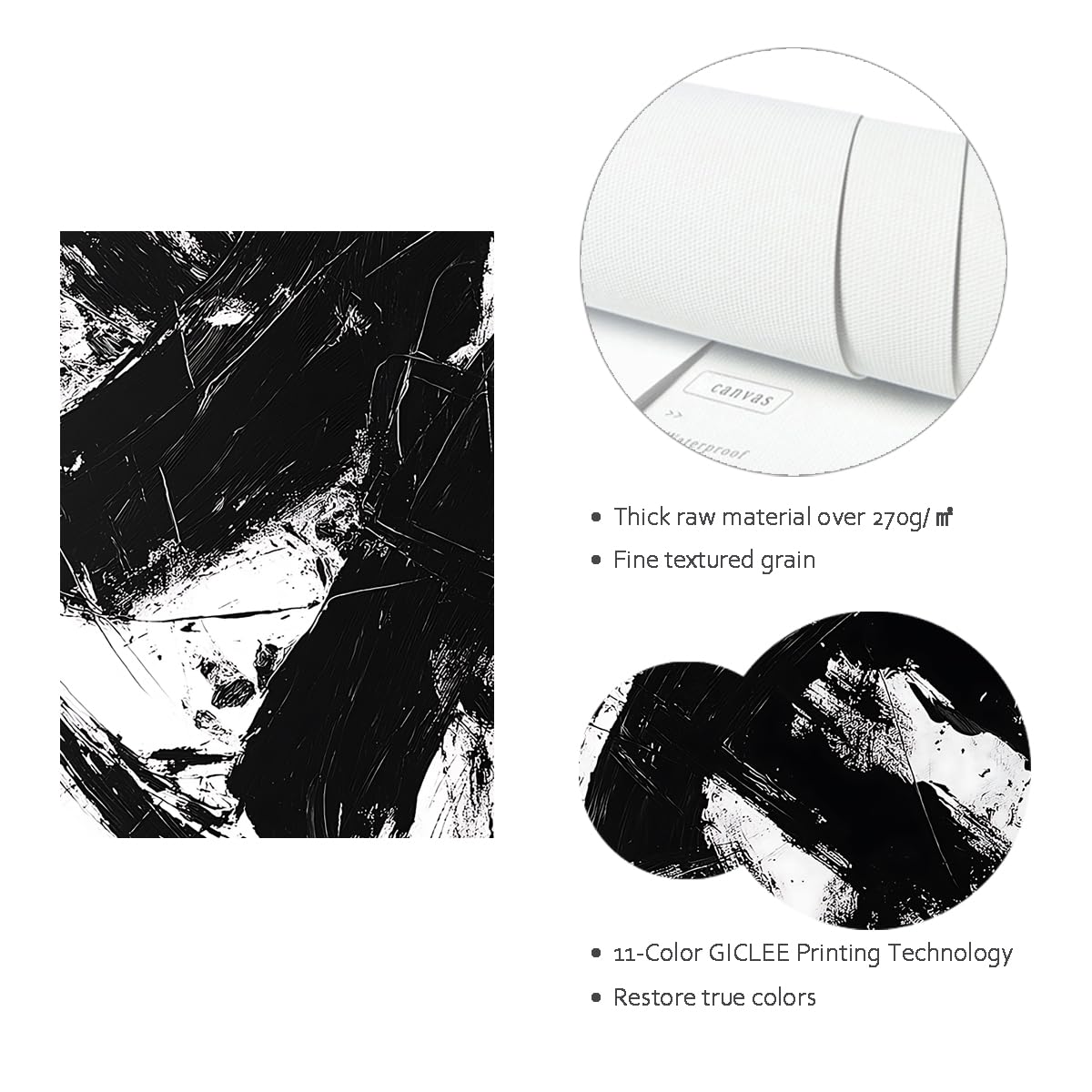 Affiches contemporaines Peinture à l’encre Toile Peinture Peinture murale Imprimé en noir et blanc Fresque encadrée Œuvres d’art pour chambre Chambre Chambre d’amis Décoration intérieure 40x40cm