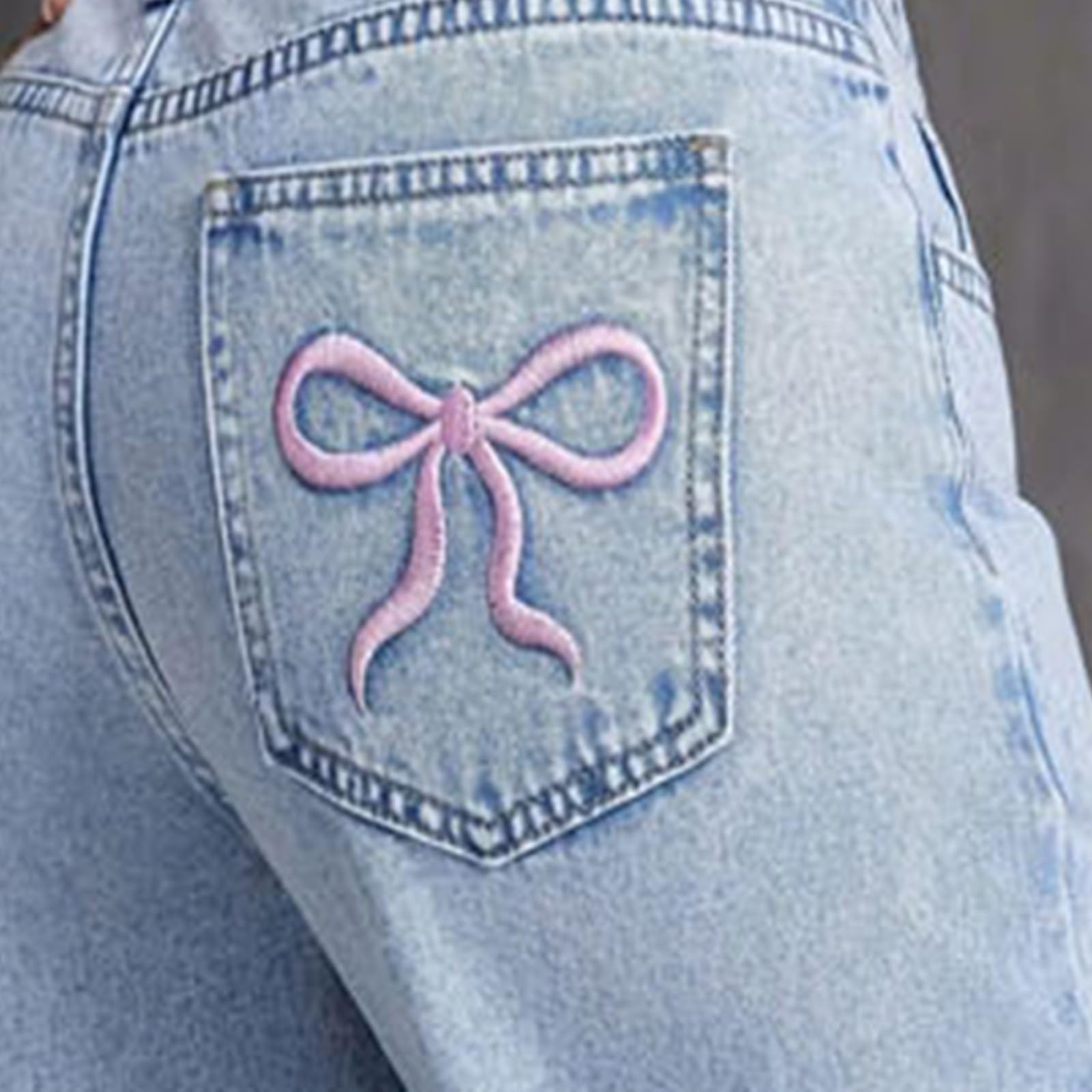 Générique Pantalon ado Fille, à nœud pour, Jambes Larges, Pantalon Ample en Denim, Joli Pantalon Taille Haute, décontracté, Streetwear, pour Enfants de 12 à 16 Ans Shorts 5 Ans
