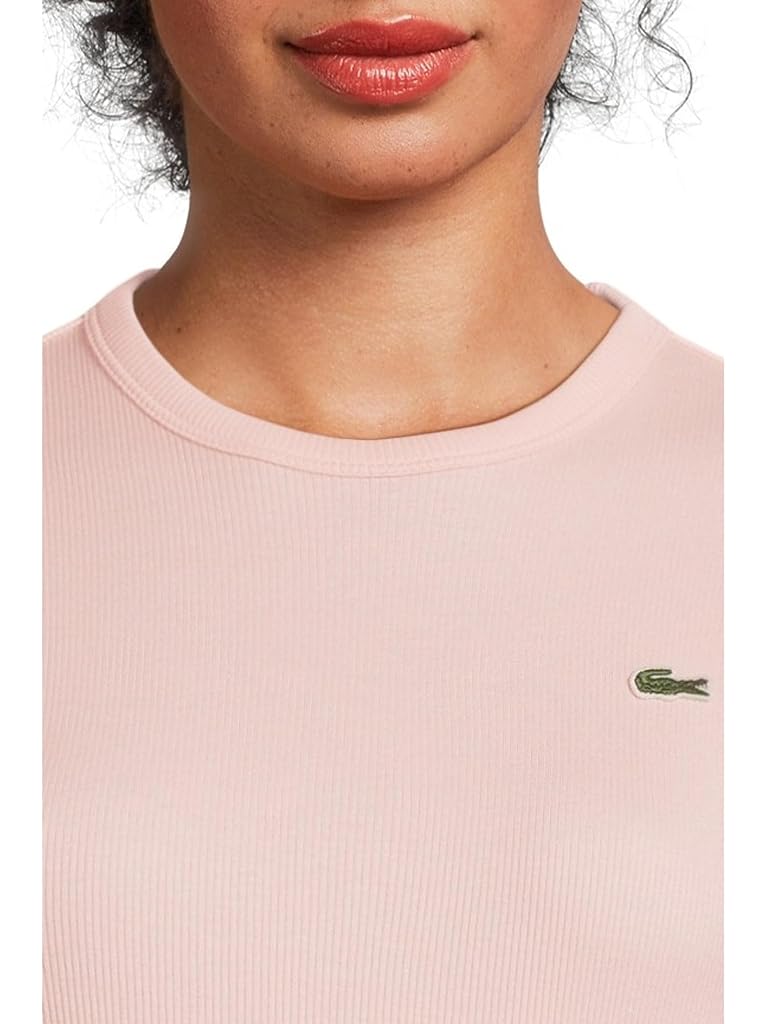 Pink Lacoste Slim Fit Ribbed Cotton T-Shirt