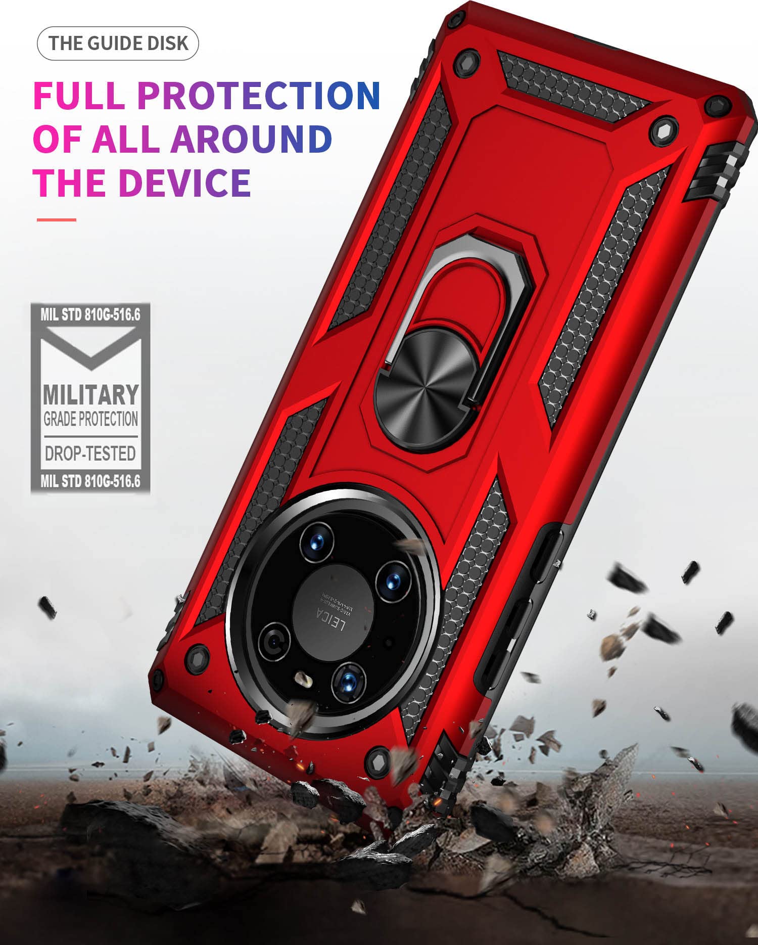 SATURCASE Custodia per Huawei P40 Lite E, anello Kickstand Hybrid 2 in