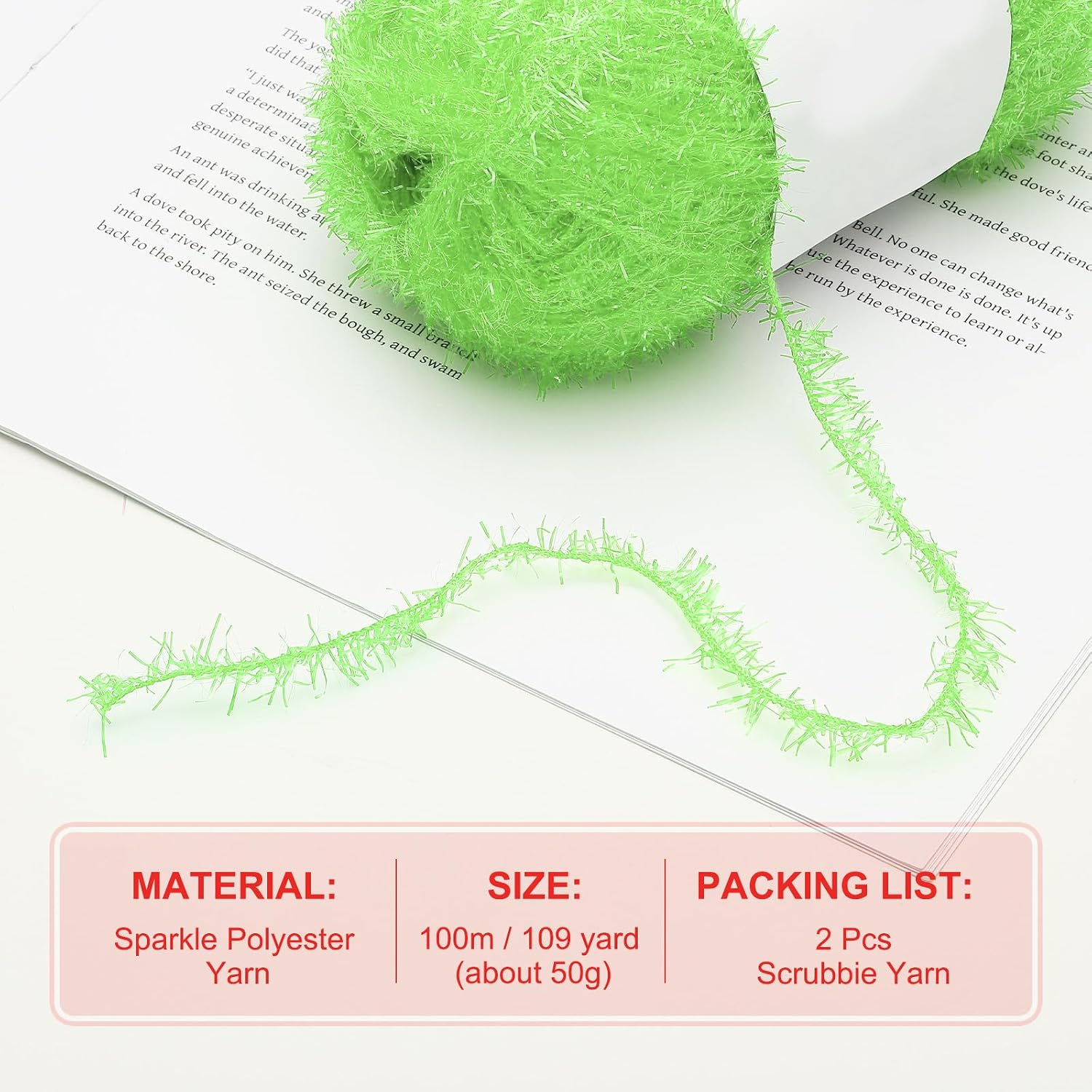 PATIKIL 2 Skeins 109 Yards Scrubbie Yarn, Sparkle Yarn Polyester Scrubbie Sparkle Glass for Dishcloths Crocheting Knitting Blanket Rug Sweater Scarf Hat, Light Green