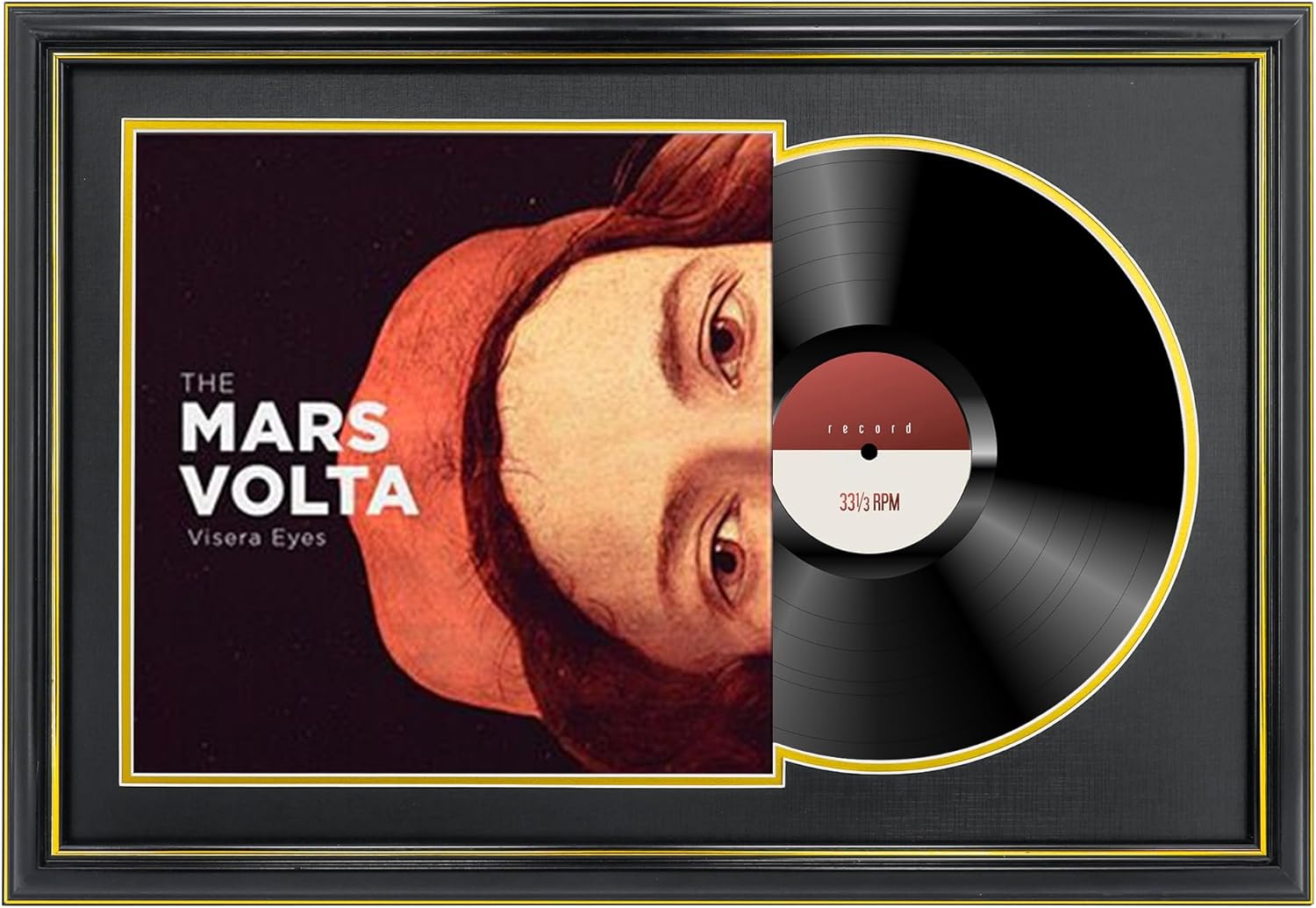 Vinyl Record Frame for Wall Display,Record Album Frames for 12x12 LP Covers,Real Glass,Home Decor,Black Frame with Gold Trim (White and Gold Mats)