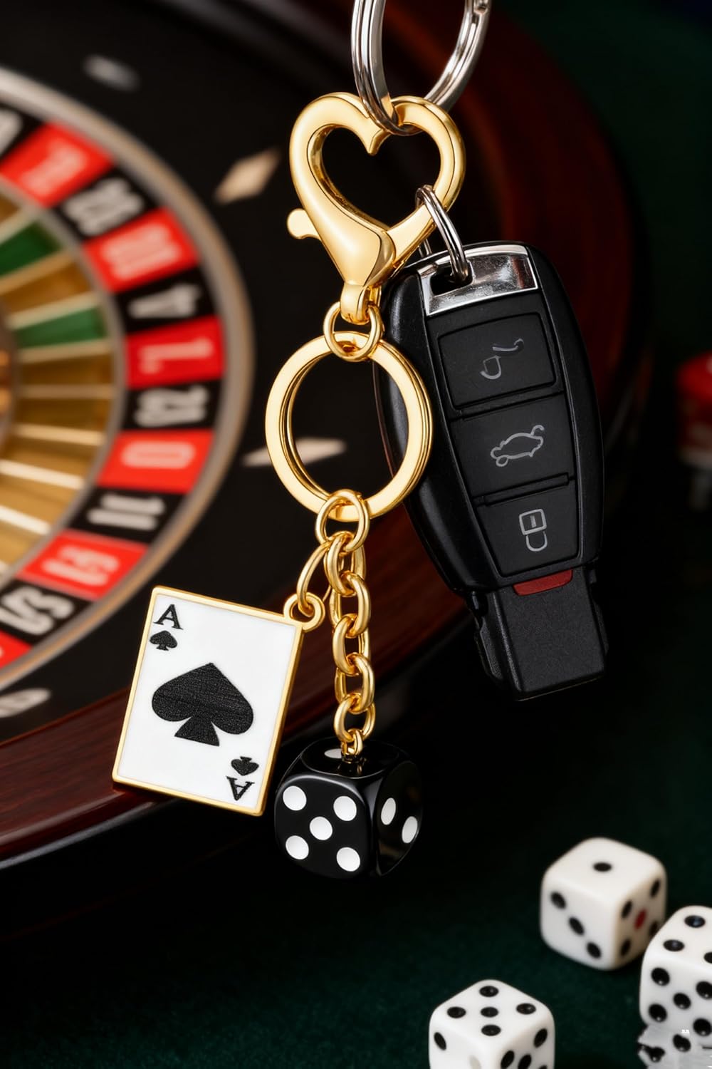 YUJIE Funky Poker Keychain Stylish 14k Gold Plated Hearts Spades A Ace Playing Cards Casino Accessory for Keys Bags - Image 3