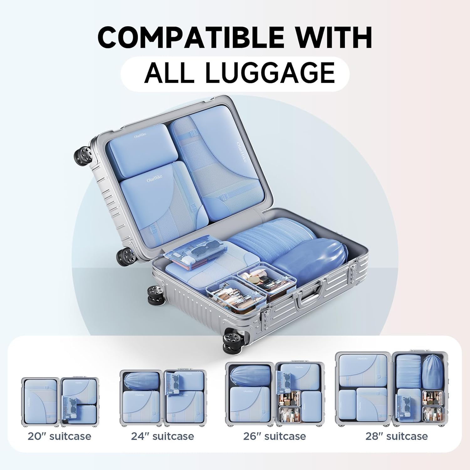 11 Set Packing Cubes for Travel, Gifts for Women Mom Kids, TSA Approved Bags for Makeup, Cosmetic, Toiletry, Suitcase Organizers for Checked Luggage, Cruise Essentials,Airplane Accessories, Light Blue