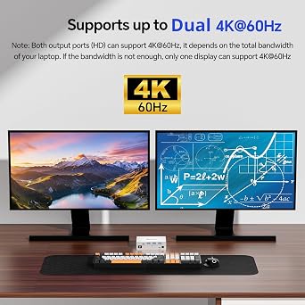 KVM Switch 2 Monitors 2 Computers USB C, KVM Switch Docking Station for 2 Laptops, 4K@60Hz, 80W PD, USB 3.0, 5Gbps, Gigabit Ethernet, TF/SD Card, Wired Remote(4K USB C HD 2 in 2 out KVM)