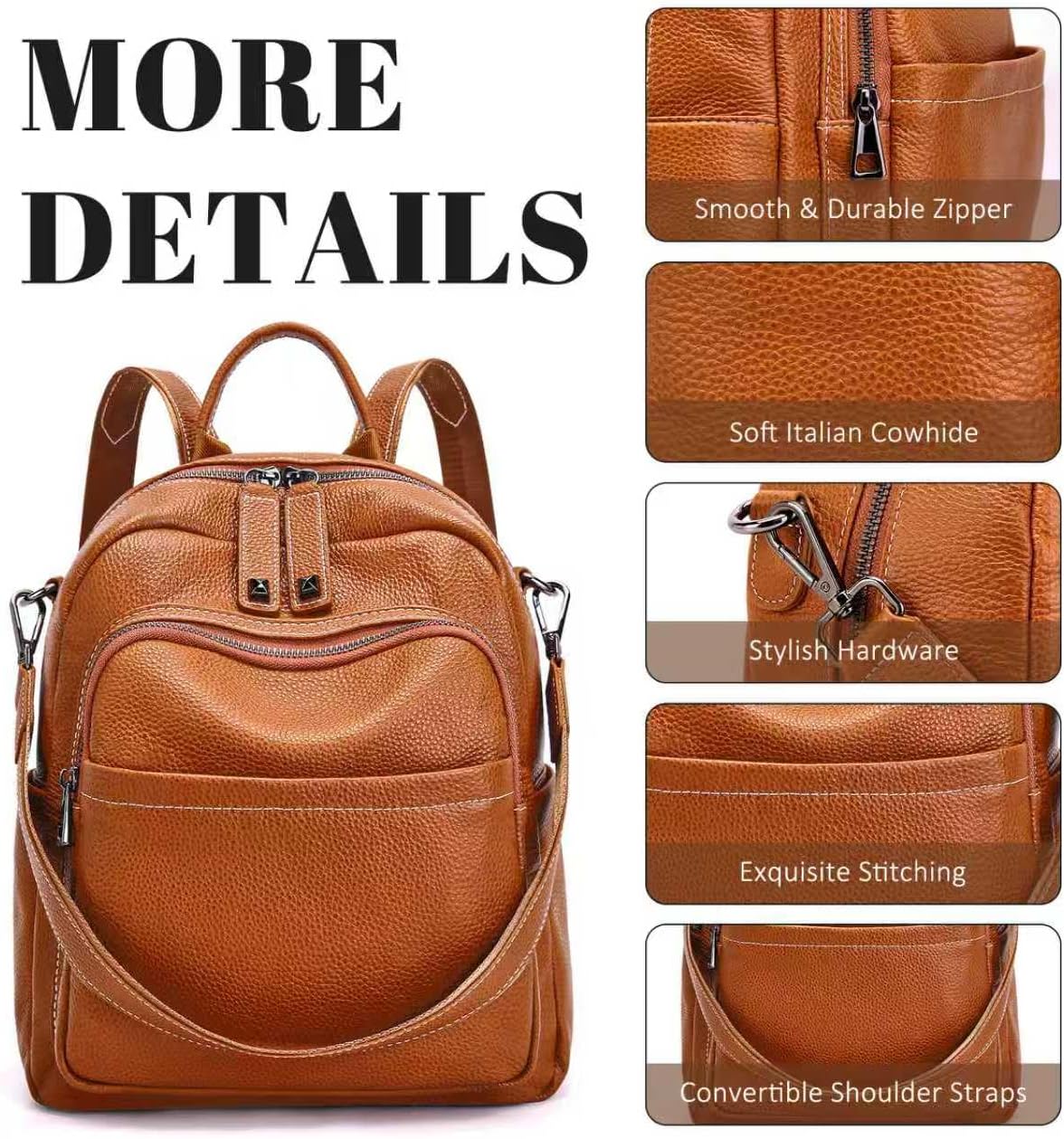 BOYATU Genuine Leather Backpack Purse for Women: Anti Theft Convertible Soft Backpacks - Elegant Womens Travel Backpack (01 Medium-Caramel Brown) - Image 2