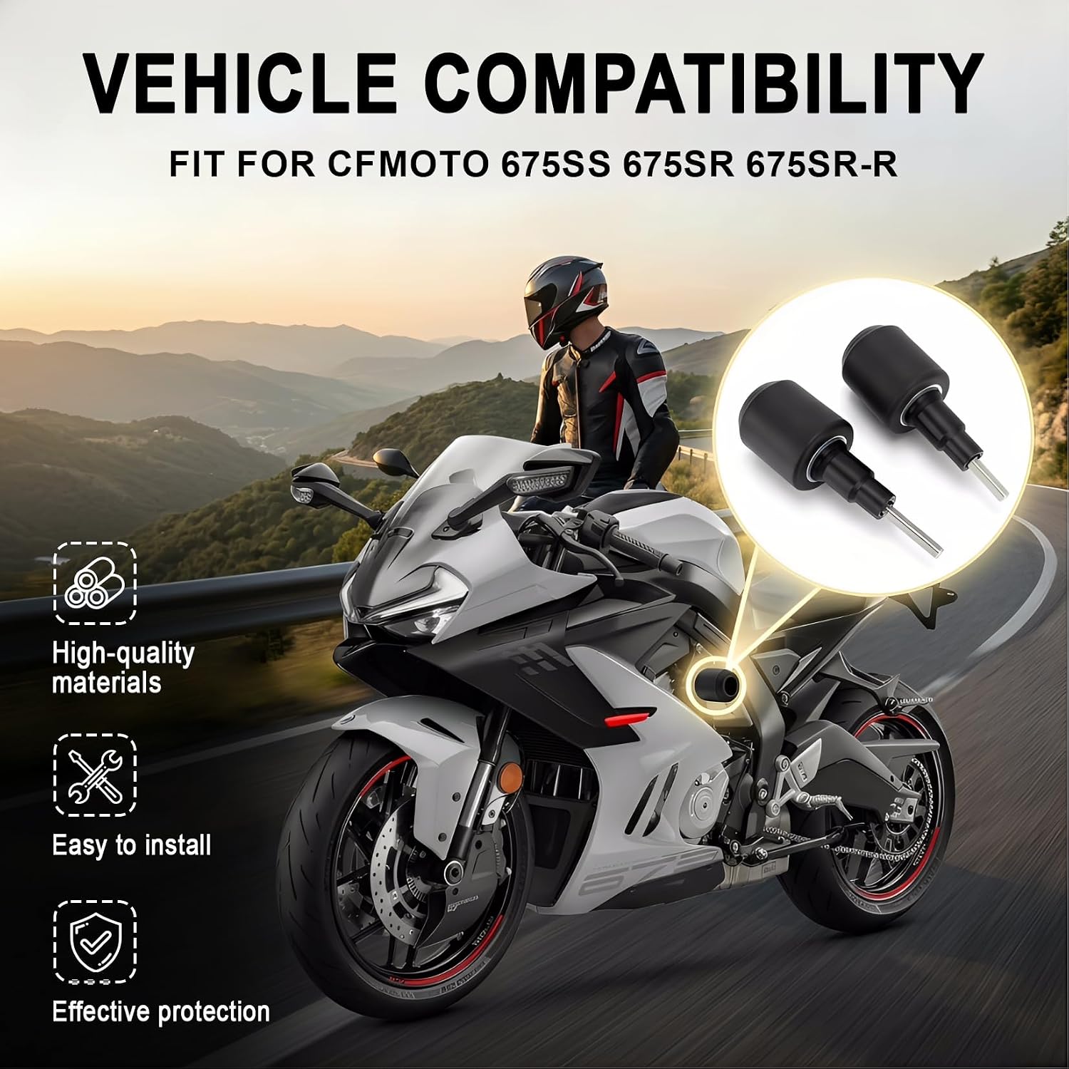 Aluminum Anti-Crash Motorcycle Frame Sliders Compatible with CFMOTO 675SS 675SR 675SR-R,Crash Bar Engine Anti-Crash Protector