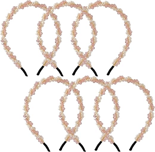 GLUN® Cute Pearl Hair Band Set of 2 for Women &amp; Girls, Pink &amp; White Pearl Beaded Headbands, Metal Frame, Elegant Hair Acce...