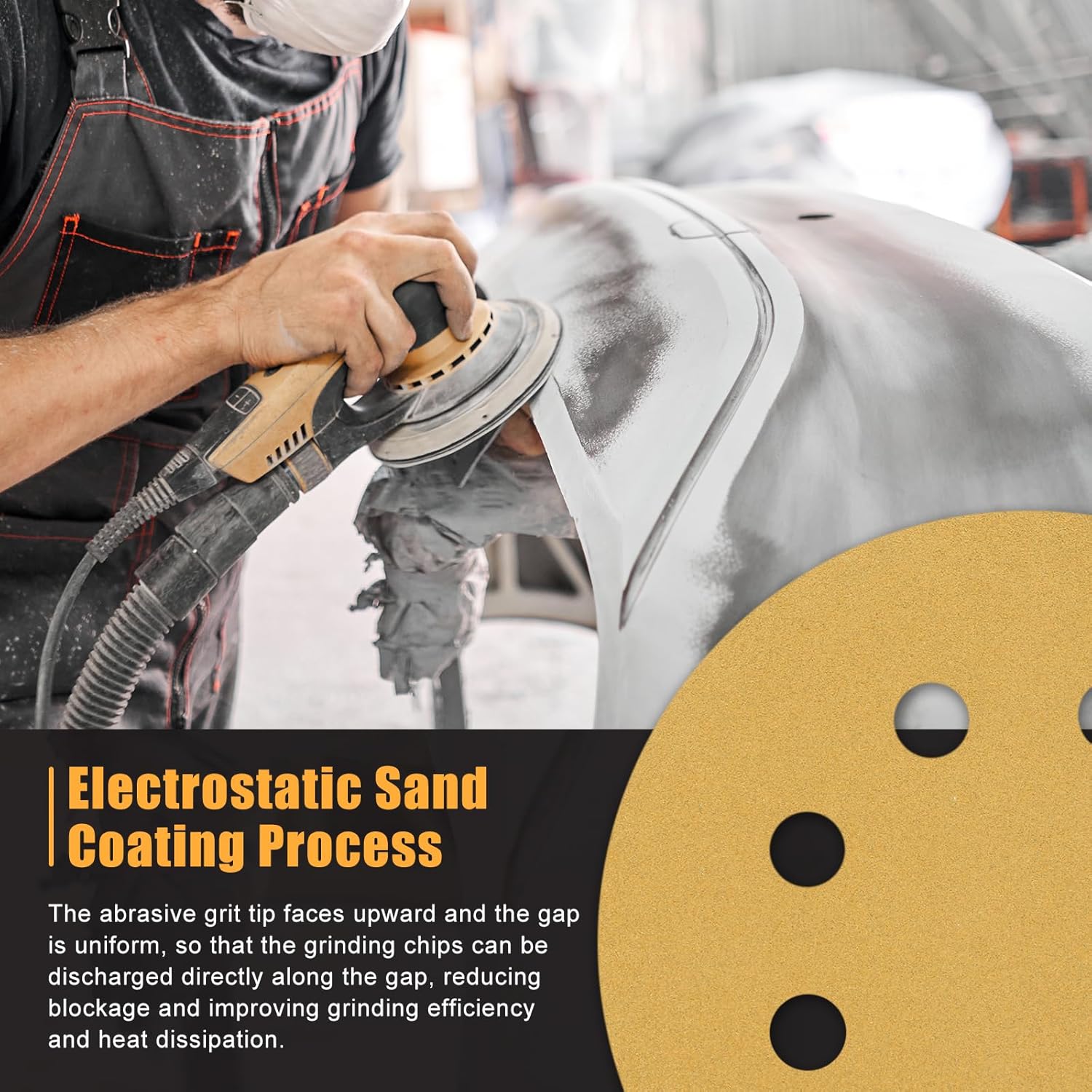50 Pack 6 Inch Sanding Disc 80 Grit 6 Hole Round Hook and Loop Sandpapers Fit for Orbital Sander Automotive or Cars Repairing, Grinding or Polishing, Yellow