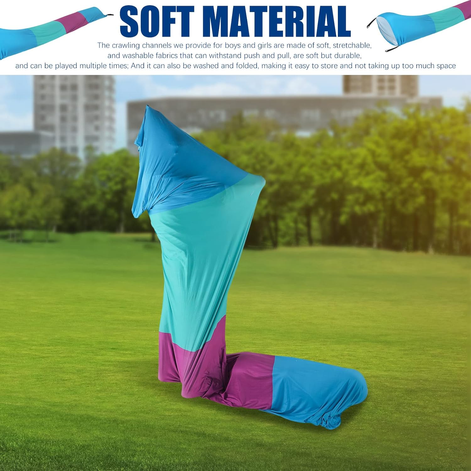 Shappy 12 ft Sensory Tunnel Crawl Resistance Tube for Calm Sensory Tent Compression Tube Play Tunnel Toys for Kids Birthday Gifts Outdoor Indoor Game(Purple, Green, Blue)