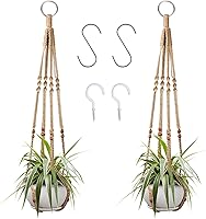 Augshy Macrame Plant Hangers 2 Pack - 35 Inch Hanging Planters with 4 Hooks for Indoor Outdoor Decor