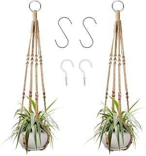 Augshy Macrame Plant Hangers 2 Pack - 35 Inch Hanging Planters with 4 Hooks for Indoor Outdoor Decor