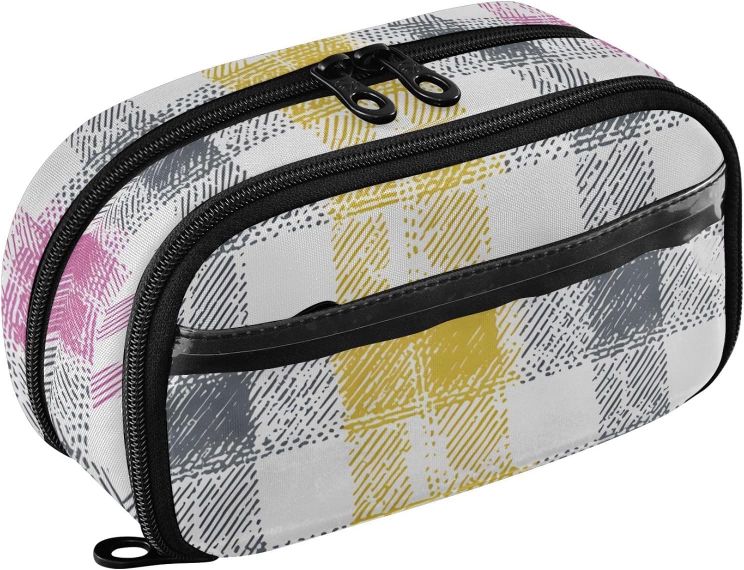 ALAZA Pastel Color Block Plaid Pattern Large Capacity Pencil Case, Aesthetic Stationery Organizer Bag with Clear PVC Window, High Capacity Pen Pouch with Dividers for School Office Travel