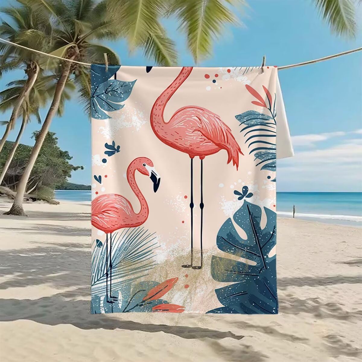 Toalla de Playa Grande 220x100cm/35x70cm, Juego de 2 Toalla Microfibra XXL de Antiarena, Toallas Playa Suave Ligera, Absorbente Secado Rápido, Beach Towel Viaje, Regalo Mujer Hombre (Flamenco) I-82