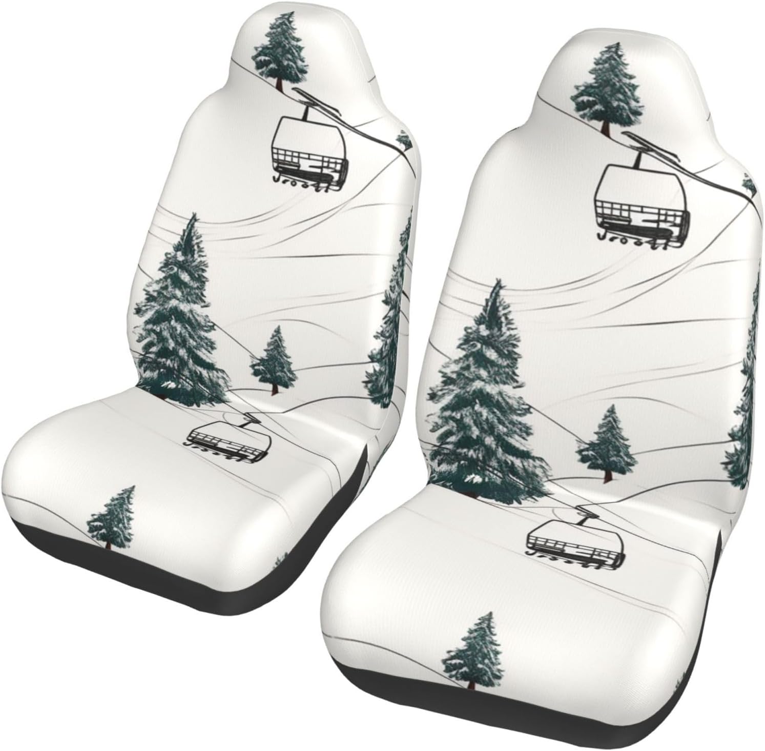 Ski Lift with Fir Tree Print Car Seat Covers 2 Pcs Universal Anti-Slip Front Car Seat Cushions Fashion Car Accessories for Most Car