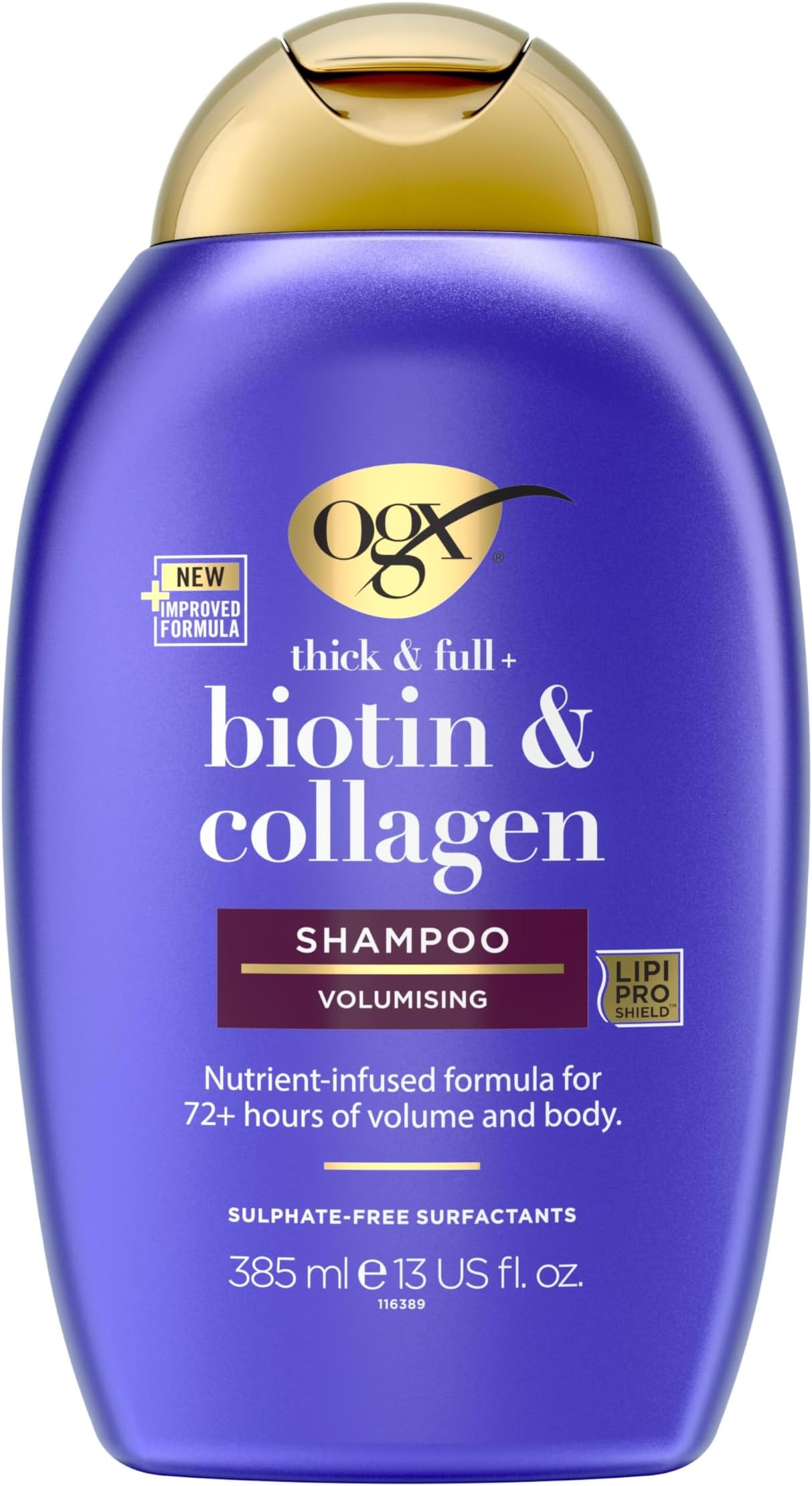 OGX Biotin and Collagen Volumising Hair Shampoo, Thick and Full, with Vitamin B7 Biotin, and Collagen, for Fine Hair, Sulfate Free Surfactants, 385ml