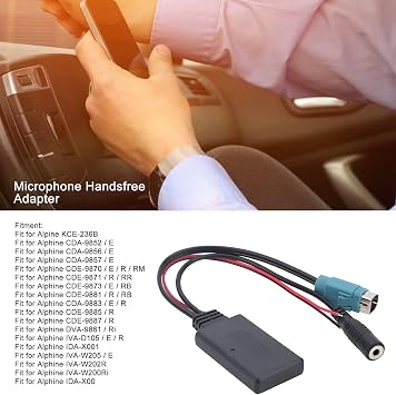 Araç Bluetooth Kablosuz Radyo Stereo AUX Adaptör Kablosu, Mikrofon Eller Serbest Adaptör Otomobil Elektronik Aksesuarları Bluetooth aux Yedek Alpine KCE-236B / CDA-9852 / E ile Uyumlu