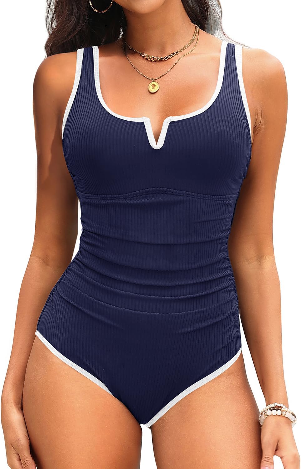 Tempt Me Womens One Piece Swimsuit - Tummy Control Bathing Suit V Wired Ribbed Full Coverage 2026 Swimwear