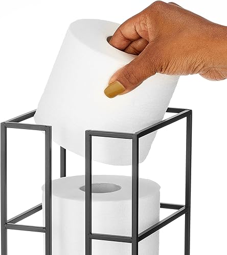Miniatura 6 de mDesign Soporte de torre de reserva de papel higiénico de metal, 3 rollos de papel higiénico jumbo para almacenamiento de rollos de papel higiénico