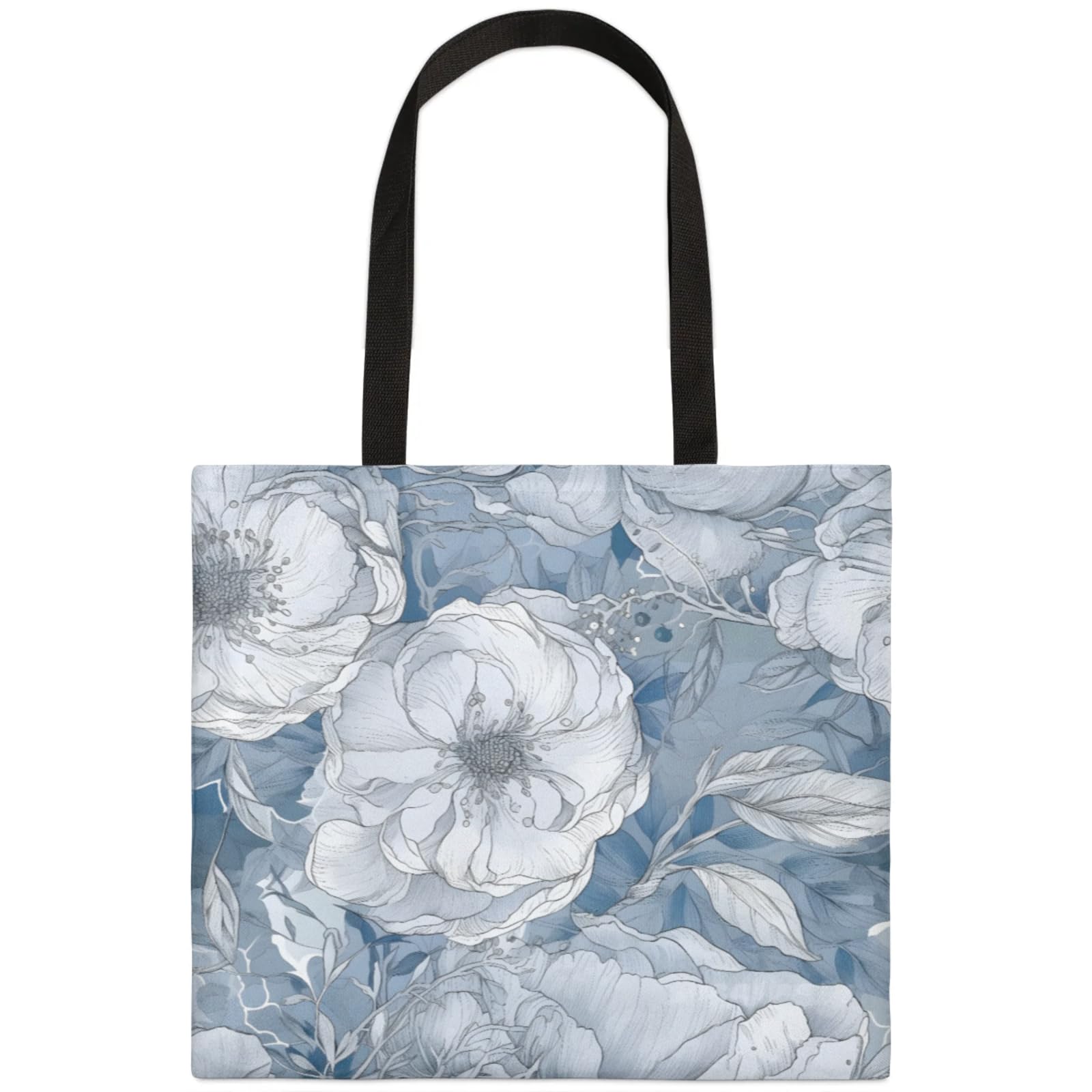 Mularoka Elegant Flower White Square Canvas Tote Bag Top Handle Purses Stylish Women Canvas Shoulder Tote Bags Reusable Handbags for Work Travel Picnic Beach Shopping Gym Hiking