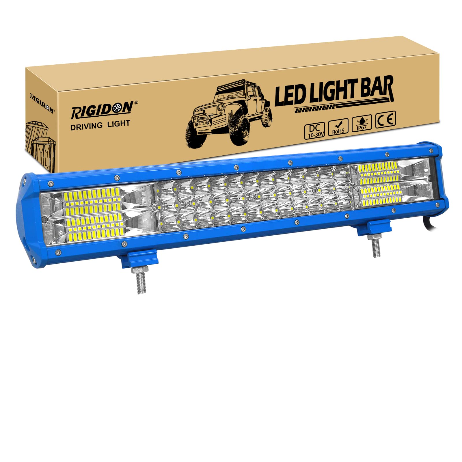 RIGIDON 17 cali 45 cm 252 W niebieska listwa Led 4x4, potrójny rząd 12 V 24 V listwa oświetleniowa led, listwa świetlna led do pojazdów offroad samochodów ciężarowych SUV ATV, 6000K białe światło