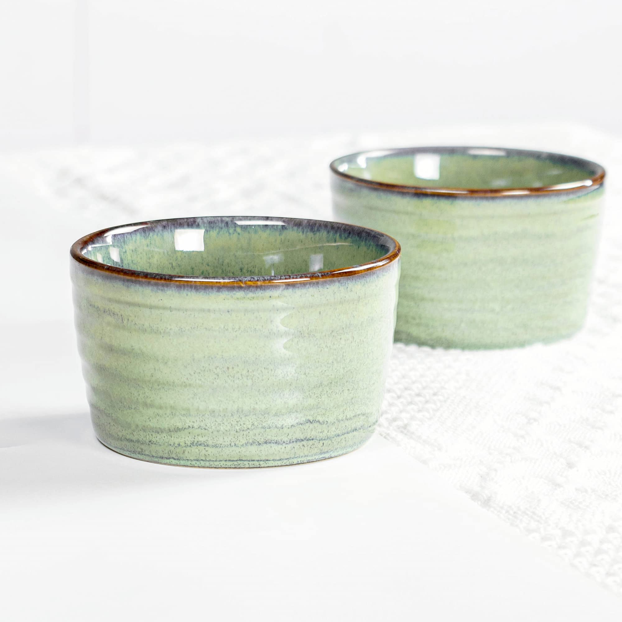 Pirottini Ceramica per Soufflé, Pirottini da Soufflé in Porcellana 8 x 240ml per Muffin, Cupcake e Budini - Glassa di Reazione, Verde