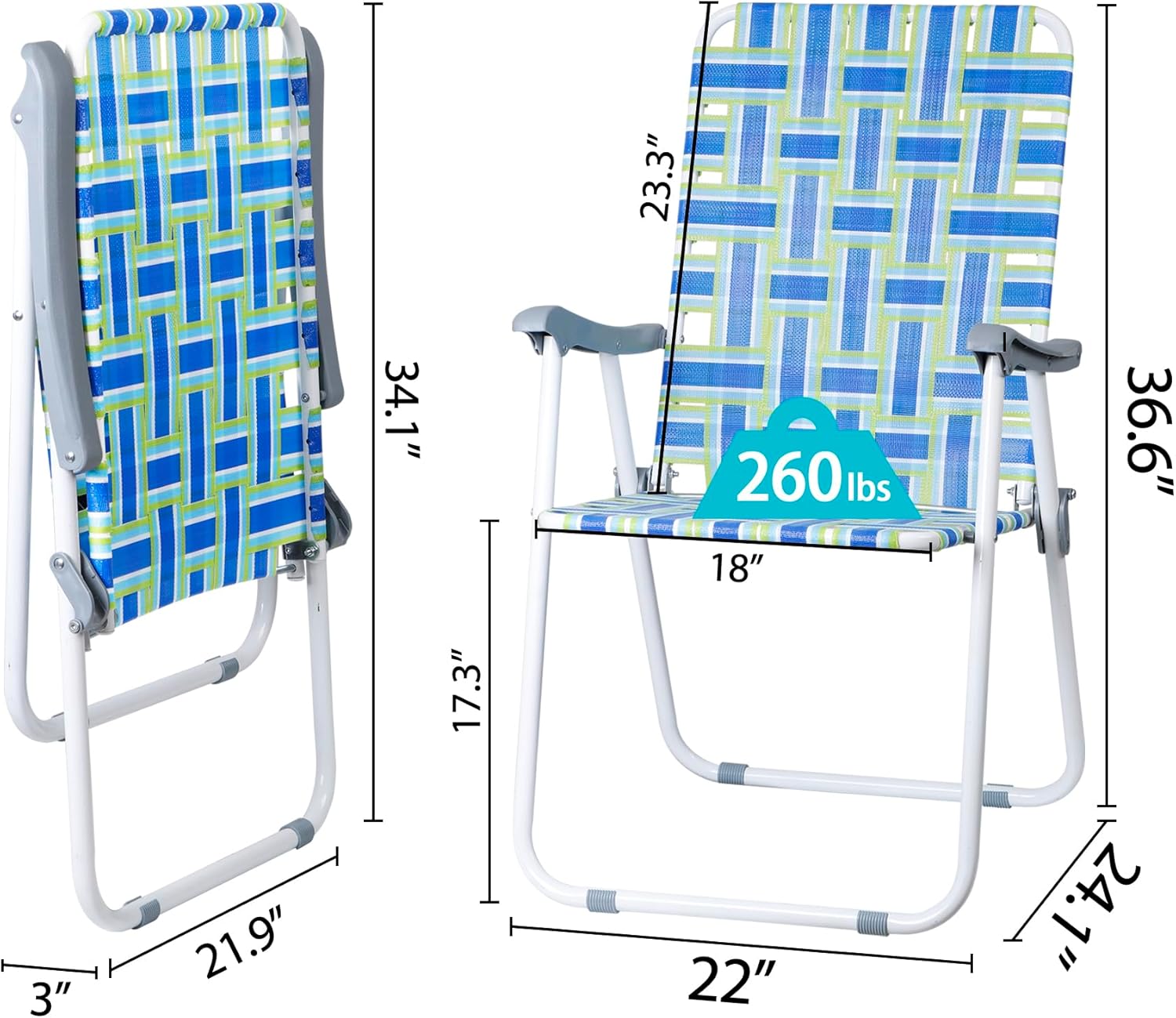 SUPER DEAL Folding Webbed Patio Lawn Chairs Set of 2, Outdoor Beach Chairs Portable Camping Chair for Yard, Garden,Camping, Dining, Blue