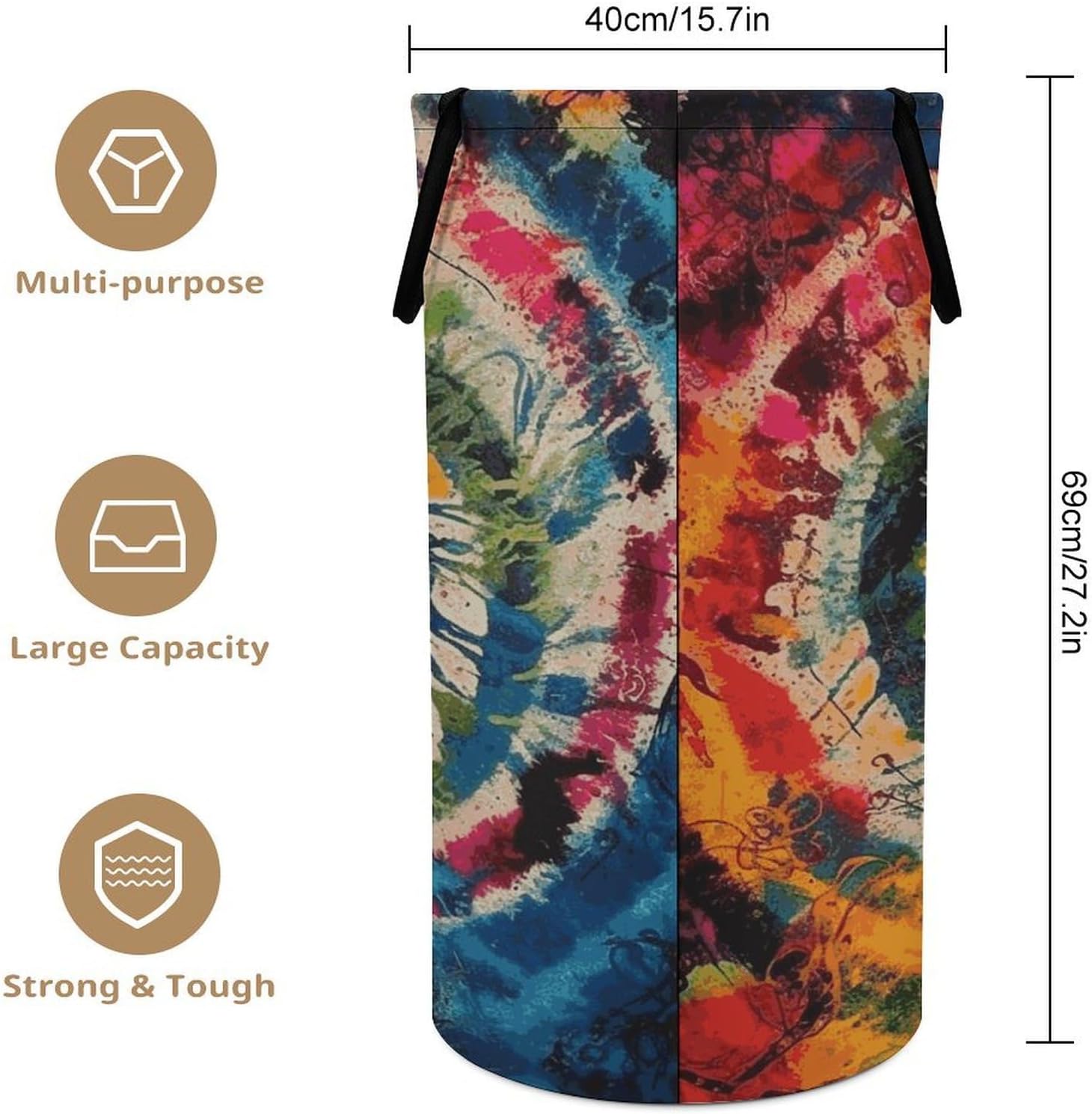 Colorful Spiral Tie Dye Laundry Hamper Freestanding Waterproof Clothes Hamper with Easy Carry Handles Large Collapsible Laundry Baskets Portable Dirty Clothes Basket