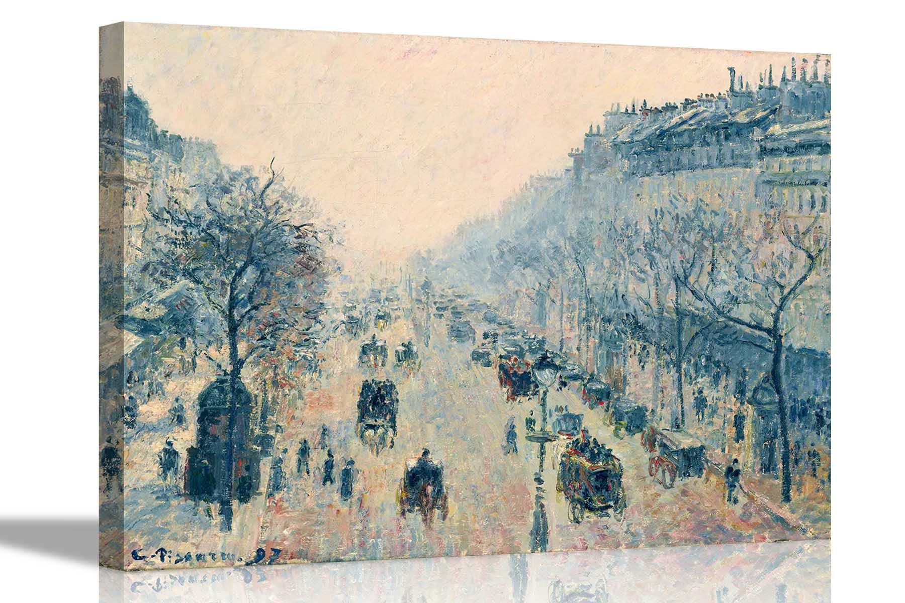 Boulevard Montmartre Morning Sunlight Mist Camille Pissarro Canvas Prints Giclee Oil Painting Reproduction Home Livingroom Bedroom Artwork Stretched Framed 40 x 30cm (16 x 12 inches)