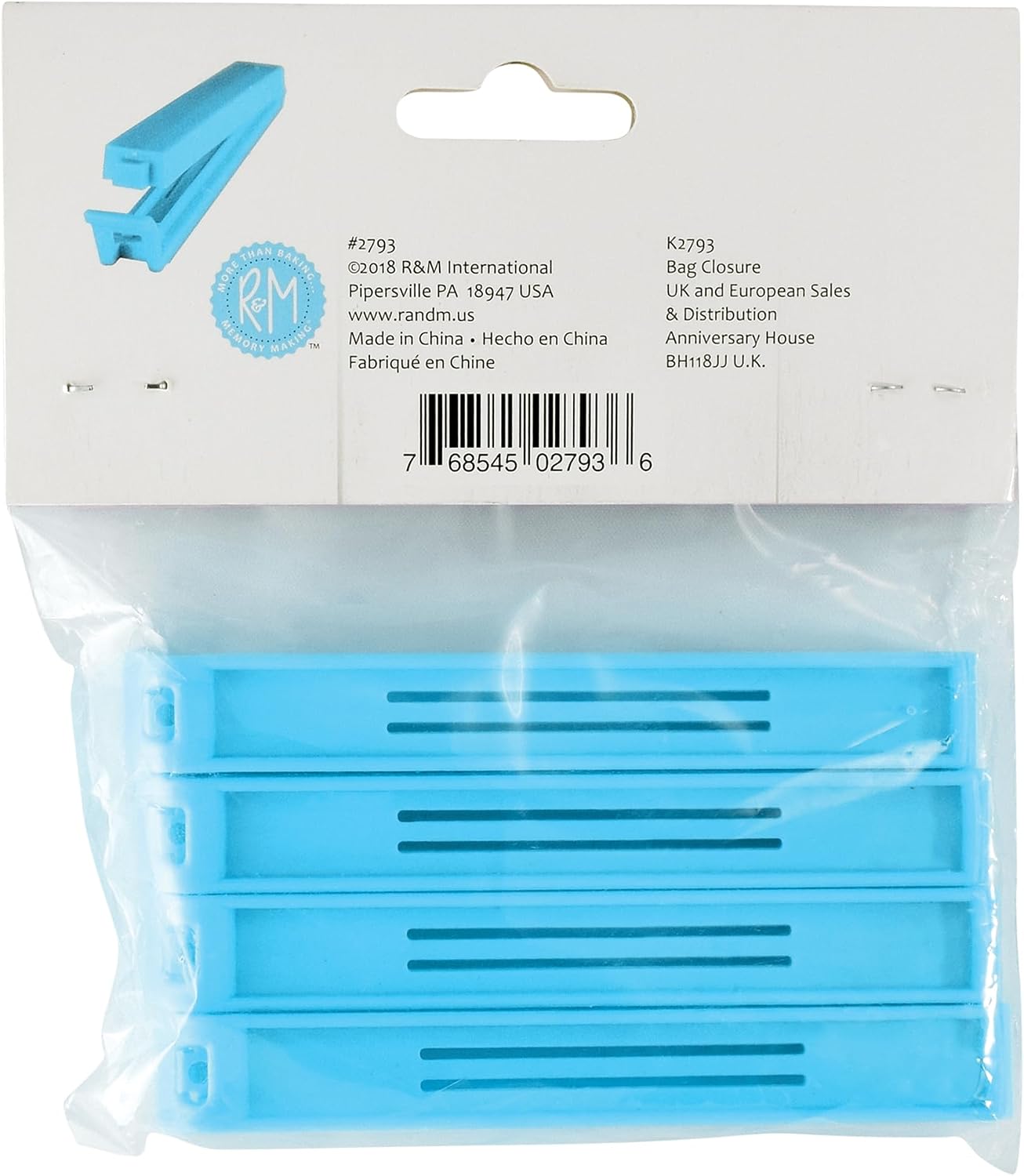 R & M International Icing Bag of Closure Clips, 4'', Set of 4, One Size, Blue