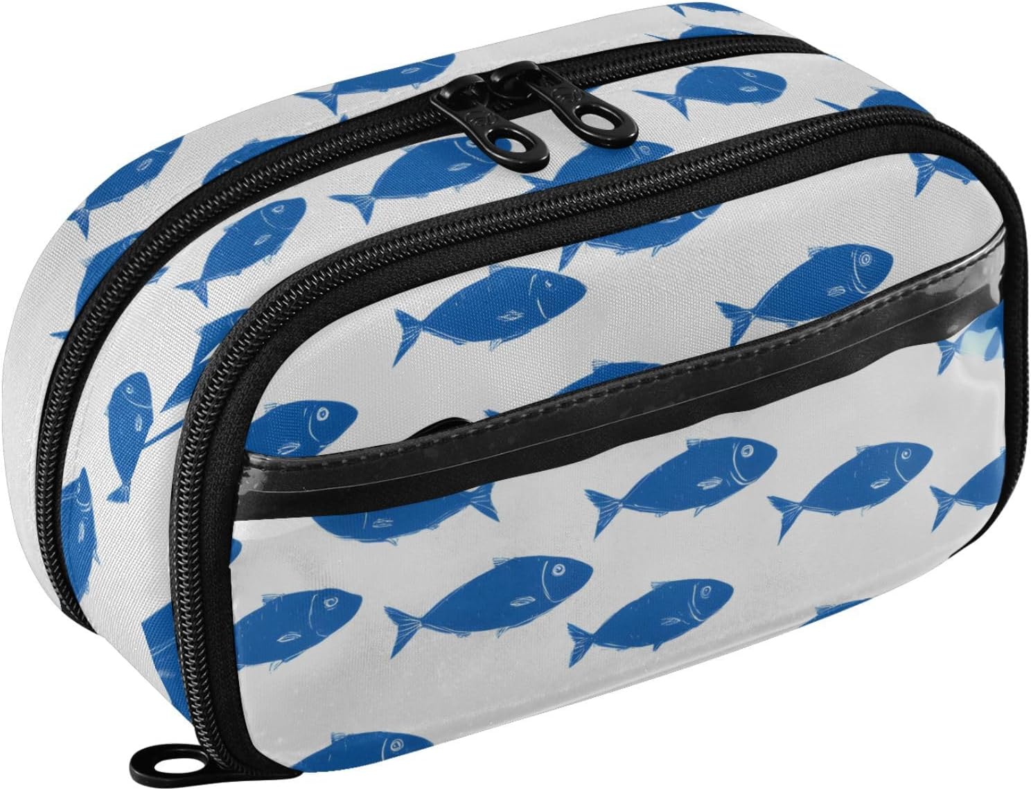 ALAZA Blue Fish Pattern Large Capacity Pencil Case, Aesthetic Stationery Organizer Bag with Clear PVC Window, High Capacity Pen Pouch with Dividers for School Office Travel