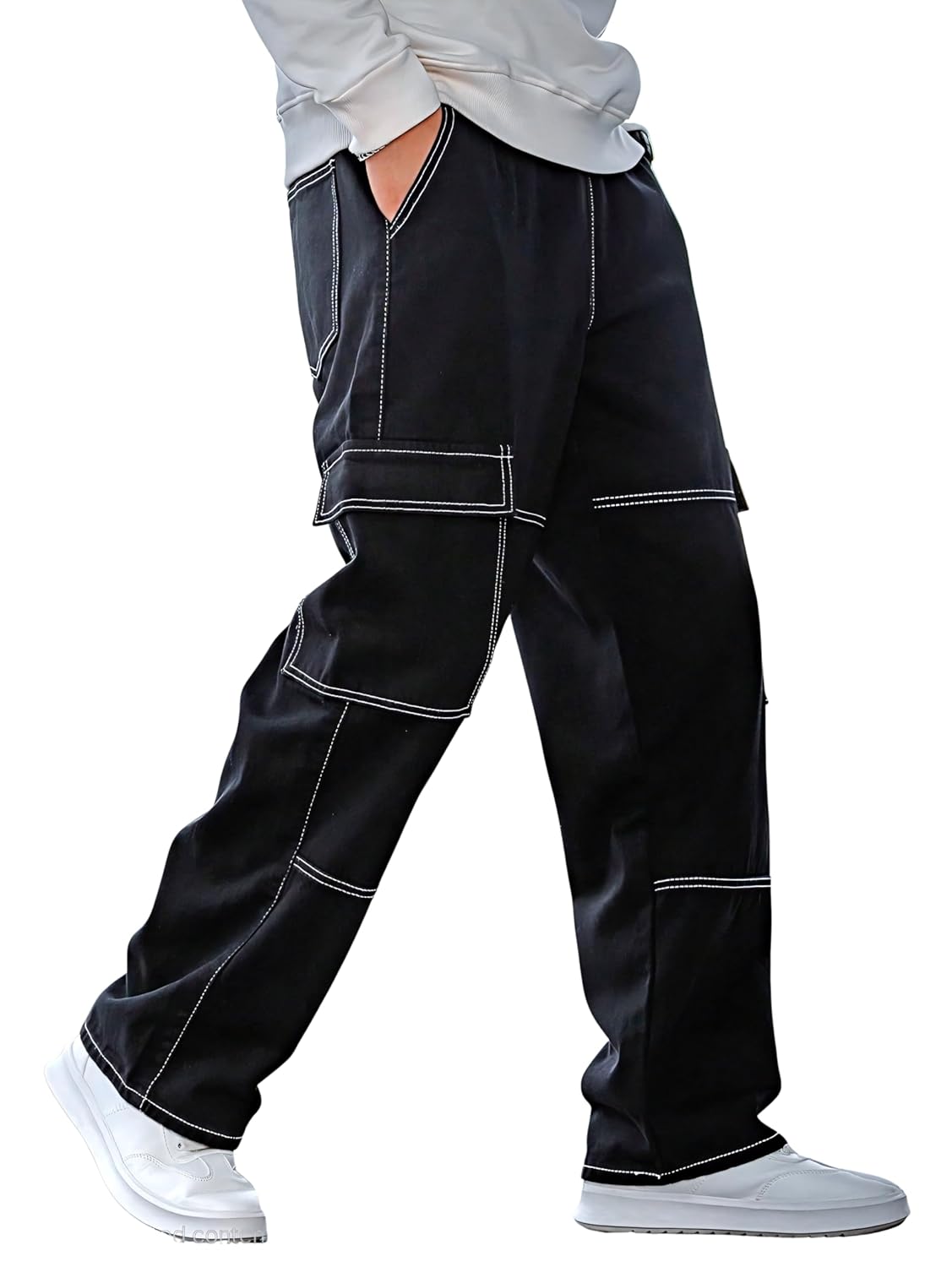 Jeans for Men | Denim Cargo Pants with Baggy Fit Utility Pockets & Streetwear Stitch Design (Cargo-U01-U02)