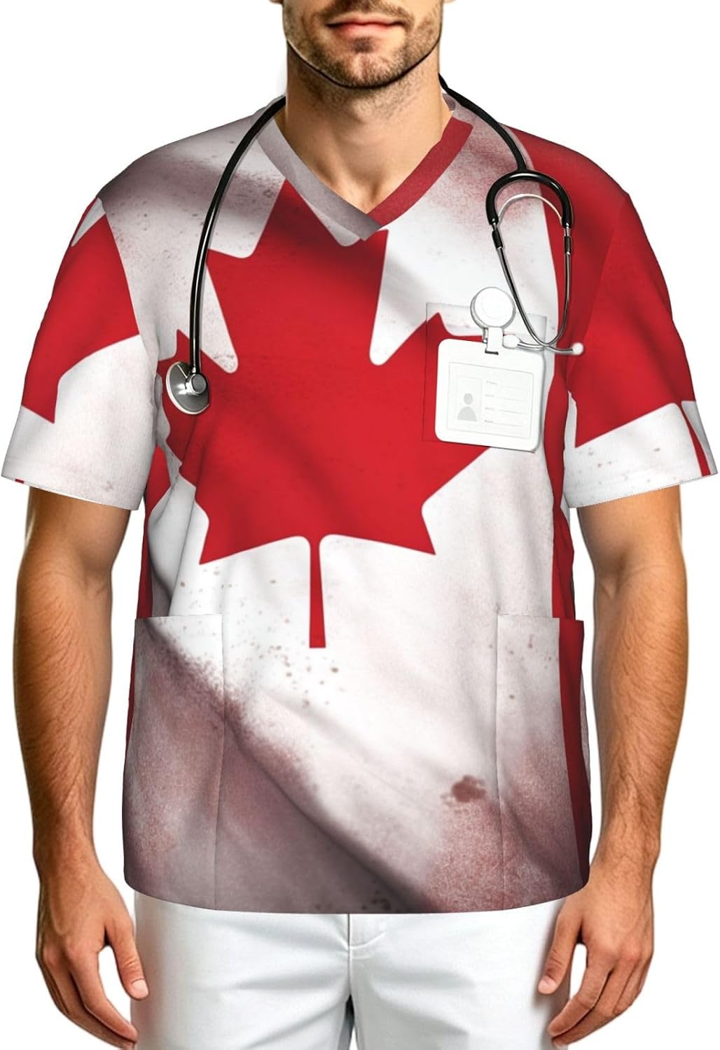 Professional Scrub Tops for Men, Classic V-Neck Workwear with 3 Pockets