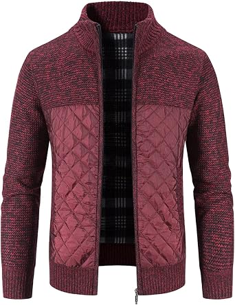 LCMTWX Mens Winter Thickened Warm Coats Stand Collar Knitted Splice Sweater Coat Casual Cardigan Stylish Outwear Mens